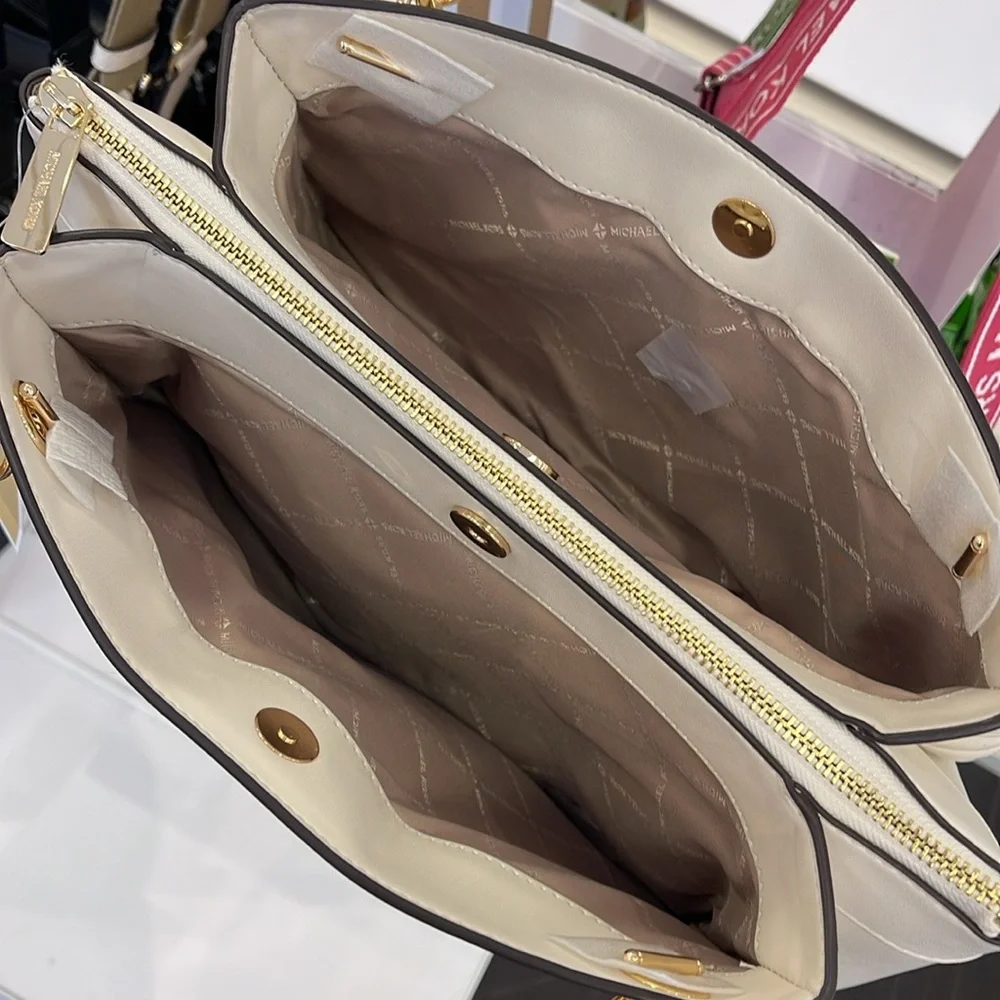 Michael Kors Whitney Medium Quilted Tote Shoulder Bag  Light Cream  NWT